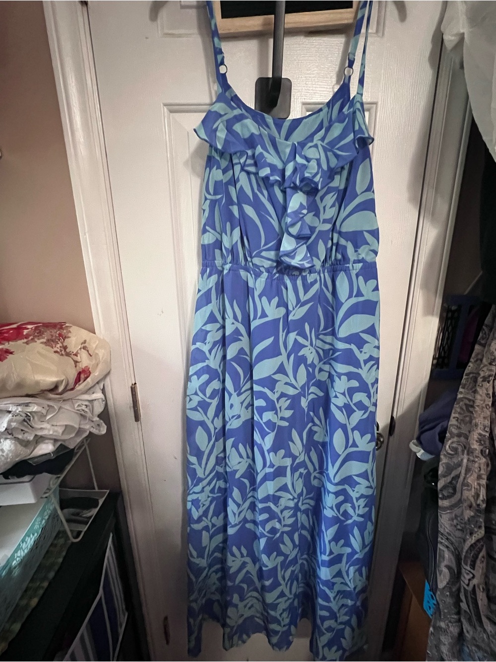 Lane Bryant Blue Floral Ruffle Maxi Dress